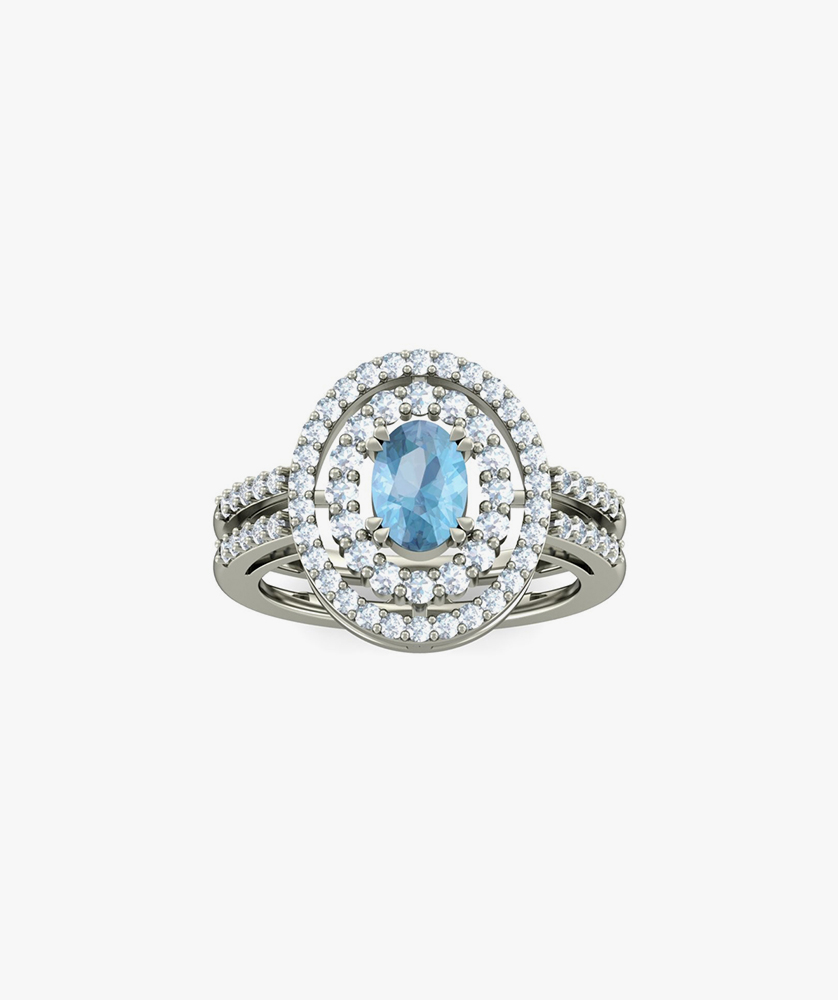 Blue Finger Ring Brass Cubic Zirconia Silver Plated Ring